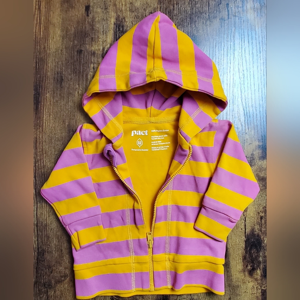 Pact 100% Organic Cotton Infant Raspberry/Orange Stripe 0-3 months Zip Hoodie